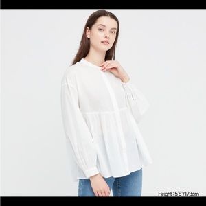 Uniqlo cotton blouse button down shirt collarless peplum xs